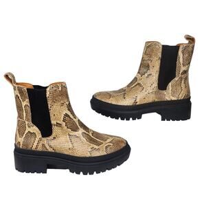 Lucky Brand Shoes Womens 7 Faux Python Snake Combat Boots Black Brown Chunky